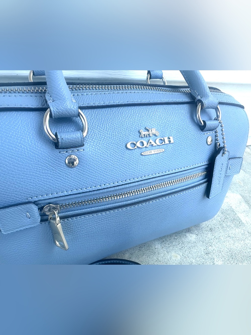 COACH Rowan Gray Twilight Blue Leather Crossbody Purse Bag Silver Hardware 79946 - Picture 6 of 17